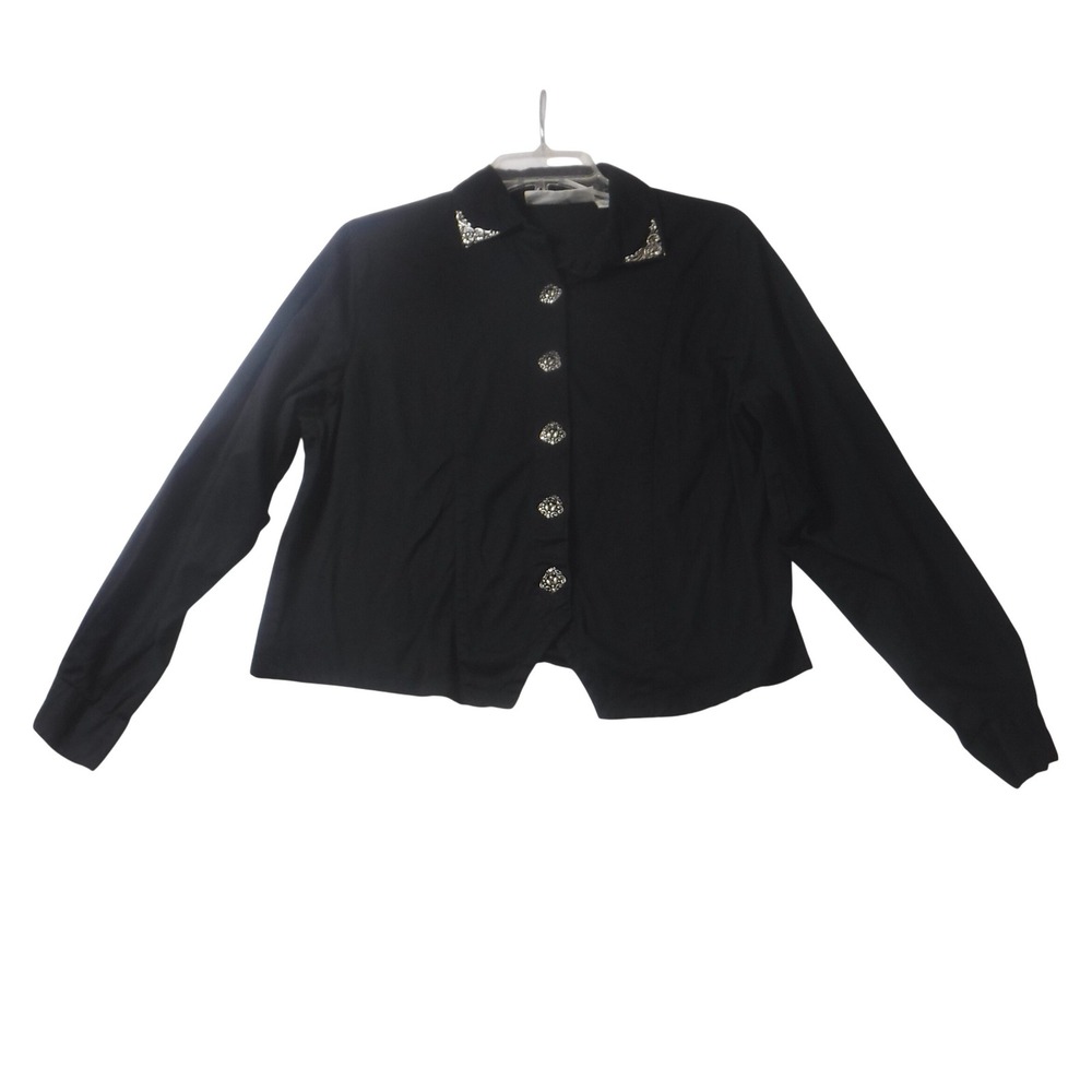 VTG Rhythm Blue Black Cotton Western Shirt Silver Filigree Buttons Collar Tips M